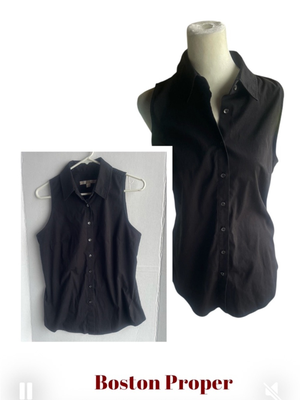 Sale Boston Proper Black Sleeveless Button-Down Shirt - Picture 3 of 4